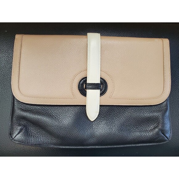 Neiman Marcus Pebbled Colorblock Magnetic Closure Clutch 11" x 8" x 1" - Picture 1 of 7